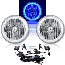 7&quot; COB Blue LED Halo Headlights H4 6000K HID Light Kit Fits 76-16 Jeep W... - £146.85 GBP