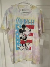 Disney Mickey Mouse Men's Logo All Over Shirt With American Flag 100% Cotton - $12.50