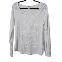 Lucky Brand Womens Textured Long Sleeve Scoop Neck T-shirt Blouse XL Beoge  - £15.19 GBP