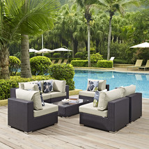 Convene 7 Piece Outdoor Patio Sectional Set Espresso Beige EEI-2357-EXP-BEI-SET - £2,364.45 GBP