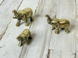 Small Vintage Brass Elephant Family 3 Pieces Largest is 2.75&quot; x 2.5&quot; - £10.40 GBP