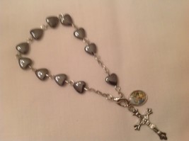  Heart Shaped Hematite bead bracelet with a small Holy Family medal 8 mm... - £3.79 GBP