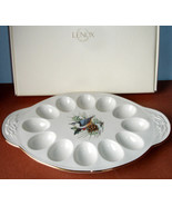 Lenox Winter Greetings Nuthatch Deviled Egg Plate Platter Oval Handled 1... - $44.90