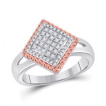 10kt Two-tone Gold Womens Round Diamond Rope Offset Square Cluster Ring 1/4 Cttw - $316.40