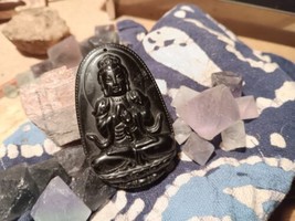 Carved Obsidian Buddha Black 3.2&quot; Large Genuine Obsidian Hand Crafted Dr... - $15.34