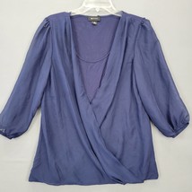 AB Studio Women Shirt Size M Blue Navy Sheer Layered Wrap 3/4 Sleeves Preppy Top - £7.92 GBP