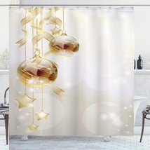 Shower Curtain Xmas Balls Swirled Ribbons Stars 69x70 - $1,627.38 MXN