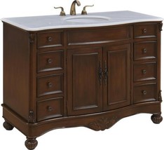 Vanity Cabinet Sink WINDSOR Oval Turned Bun Feet Single Brown Vein Teak White - £2,236.98 GBP
