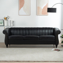 83.46&#39;&#39; Black PU Rolled Arm Chesterfield Three Seater Sofa - £487.73 GBP