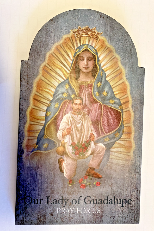 Our Lady of Guadalupe with Juan Diego 12" Arch Wood Plaque,  New #AB-170