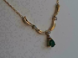 1.60 Karat Birne Labor Erstellt Smaragd &amp; Diamant Anhänger Halskette 14k - £96.14 GBP