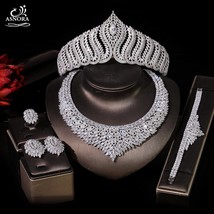 Luxury bridal wedding ladies necklace cubic zirconia crown 4 pieces Dubai jewelr - £243.21 GBP