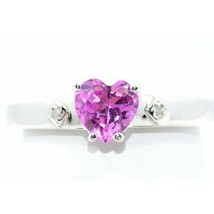 1.05Ct Heart Pink Simulated pink Sapphire Three Stone Engagement Ring 925 Silver - £54.09 GBP