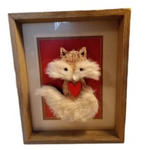 Wood Framed Faux Fur Fox Decor Red Cream Background Mat Wall Picture 11&quot;... - £16.83 GBP