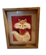 Wood Framed Faux Fur Fox Decor Red Cream Background Mat Wall Picture 11&quot;... - £16.97 GBP