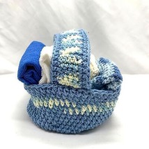 Handmade Gift Basket Set Kitchen Towels and Dish Cloths in Crochet Teal Yellow - £18.97 GBP
