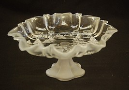 Mikasa Christmas Story Frosted Ruffled Glass Footed Bon Bon Compote Dish Germany - £40.18 GBP