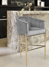 Iconic Home Cyrene Bar Stool Chair, Velvet Upholstered, Shelter Arm, Silver. - £177.17 GBP