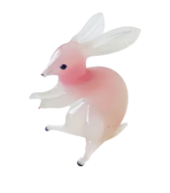Miniature Jack Rabbit Hare Hand Blown Studio Art Glass Pink 2 x 1.75 x 1 inches - £15.45 GBP