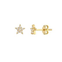 14K Solid Yellow Gold Diamond Star Baby Mini Stud Earrings -Minimalist - £239.36 GBP