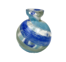 Small Blown Art Glass Perfume Bottle Vase Clear Swirled Blue Turquoise G... - £27.53 GBP