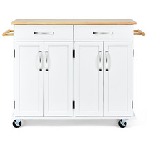 Kitchen Trolley Cart Rolling Utility Island Wood Top Storage Cabinet Home White - £262.31 GBP