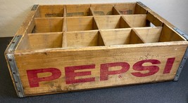 Vintage 70&#39;s Pepsi Cola Soda Pop Bottle Wood Divided Crate Box Wooden Ca... - £44.51 GBP