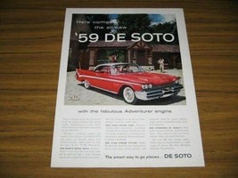 1958 Print Ad The 1959 De Soto by Chrysler Red &amp; White Car Adventurer En... - $12.42