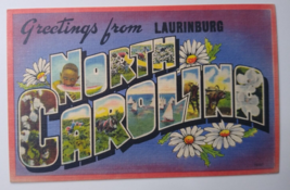 Greetings From Laurinburg North Carolina Large Big Letter Linen Postcard Unused - £49.21 GBP