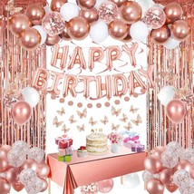 Rose Gold Happy Birthday Party Decorations for Women Girls Happy Birthday Banner - £26.06 GBP
