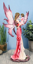 Pastel Magenta Pink Fairy Mother Carrying Child Daughter Statue Faery Garden - £39.95 GBP