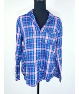 Victorias Secret Plaid Sleep Shirt Womens S Pink Blue Plaid Cotton Button - $20.51 CAD