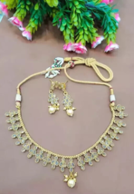 Joharibazar Choker and Earrings Gold Plated Chain Kundan Jewelry Set Party Weare - £22.44 GBP
