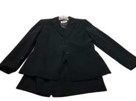 Kasper 2 Pc Skirt Suit Womens Petite Sz 4P Black 100 Polyester Lined Execellent - £38.71 GBP