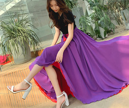 RED Floor Length Chiffon Skirt Outfit Women Plus Size Chiffon Maxi Skirt image 8