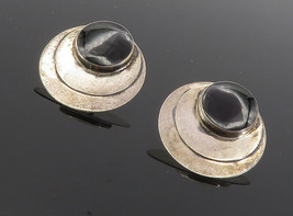 925 Sterling Silver - Vintage Inlaid Black Onyx Round Drop Earrings - EG4556 - £34.98 GBP