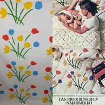 Marimekko by Dan River Vintage Queen Flat Sheet Seven Flowers Made in USA 79 70s - $37.99