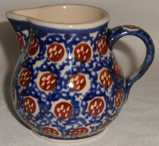 BOLESCAWIEC Blue/Brown FISH EYE PATTERN 6 oz Cream Pitcher HAND MADE in ... - $285.72 MXN