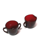 Vintage Glass Cream and Sugar Set Sets Ruby Red Creamer - $12.20