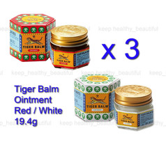 Tiger Balm Ointment Red / White 19.4g x 3 headache stuffy nose insect bites - $21.90
