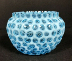 Antique Hobbs Brockunier vase rose bowl? Blue opalescent Glass Coin Dot Spiral - £164.25 GBP