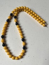 Vintage Sunny Yellow &amp; Black w Goldtone Spacer Plastic Bead Necklace – 24 inches - £8.85 GBP