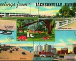 Vtg Linen Postcard Greetings From Jacksonville Flrorida Multi View Unused - $3.91