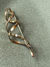 Gold Washed Sterling Marked Silver Large Open Dimensional Twist Brooch Pin – - £18.93 GBP