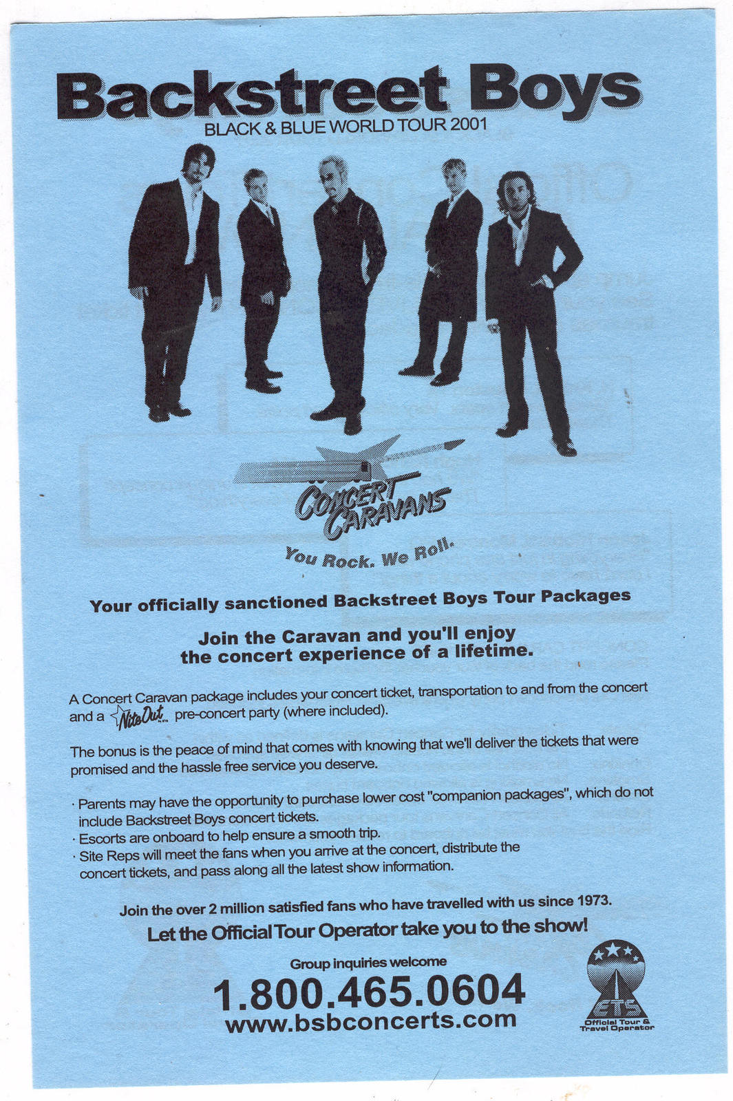 Backstreet Boys Black &amp; Blue World Tour Ets Flyer 2001 Concert Caravan I... - $6.50