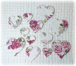 Vintage Cutter Quilt FeedSack Heart Applique Die Cuts Rose With Ditsy Re... - $14.24