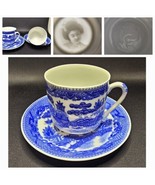 Blue Willow Japan Flat Demitasse Cup &amp; Saucer 2 Sets Geisha Face Lithoph... - $48.50