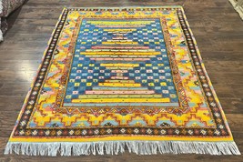 Colorful Moroccan Rug 7x8 Abstract Design Wool Multicolor Handmade Vintage - £1,885.44 GBP