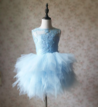 A-Line/Princess Knee-length Flower Girl Dres Blue Tulle/Lace Flowers Puffy 4-16 image 1