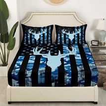 Camo Deer Antlers Kids Fitted Sheet Full Size,American Flag Vintage Bedding Set, - £52.19 GBP